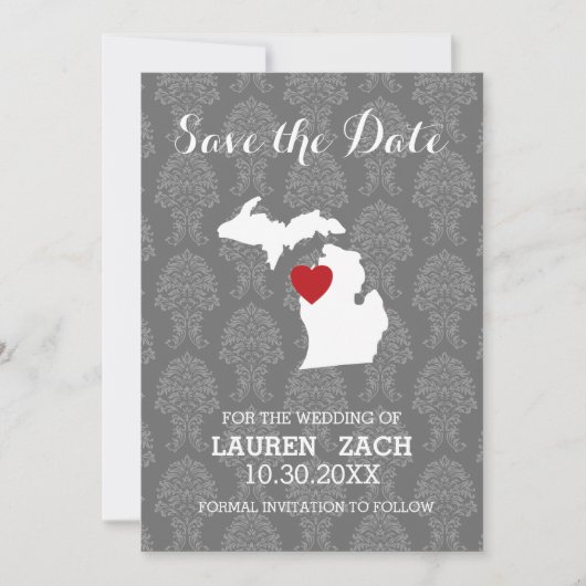 Michigan Home State City Map Wedding Save the Date (Voorkant)