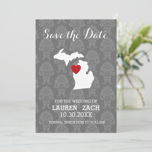 Michigan Home State City Map Wedding Save the Date (Staand voorkant)