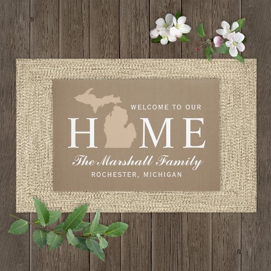 Michigan Home State Tan Custom Welkom Deurmat