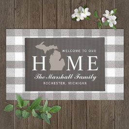 Michigan Home State Taupe Grijs Familienaam Deurmat
