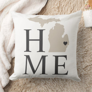 Michigan Home Wit Beige Staat Hart Kussen