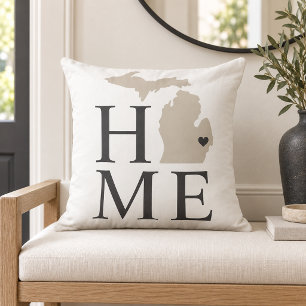 Michigan Home Wit Beige Staat Hart Kussen