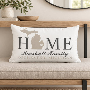 Michigan Home Witte Beige Familie Stad Monogram Kussen