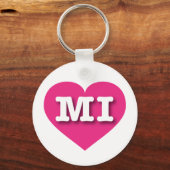 MIchigan Hot Pink Heart - Ik hou van MI Sleutelhanger (Voorkant)