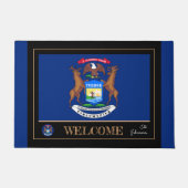 Michigan huis mat, Michigan vlag blauw / Welkom Deurmat (Voorkant)