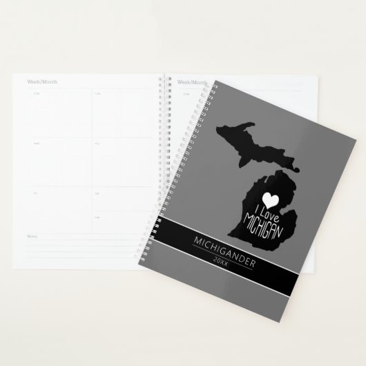 Michigan I Love Black Grey Silhouette Planner (Display)
