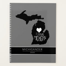 Michigan I Love Black Grey Silhouette Planner