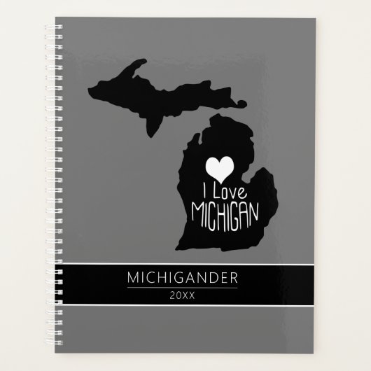 Michigan I Love Black Grey Silhouette Planner (Voorkant)