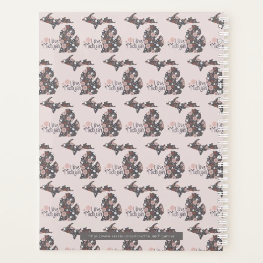 Michigan I Love Pink Brown Pattern Floral Planner (Achterkant)