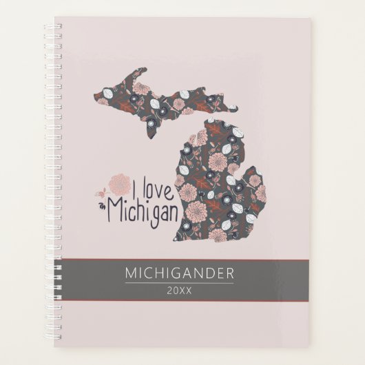 Michigan I Love Pink Brown Pattern Floral Planner (Voorkant)