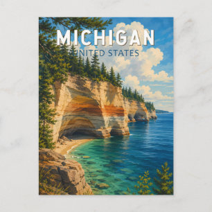 Michigan Illustratie Reis Kunst Vintage Briefkaart