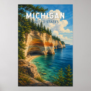 Michigan Illustratie Reis Kunst Vintage Poster