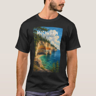 Michigan Illustratie Reis Kunst Vintage T-shirt