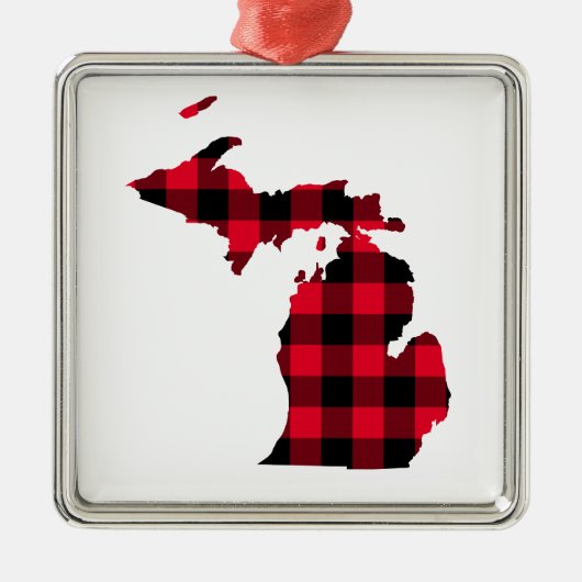 Michigan in Red en Black Buffalo Pset Metalen Ornament (Voorkant)