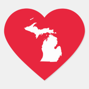 Michigan in wit en rood hart sticker