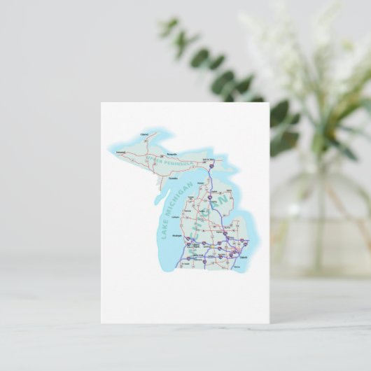 Michigan Interstate Map Briefkaart (Staand voorkant)
