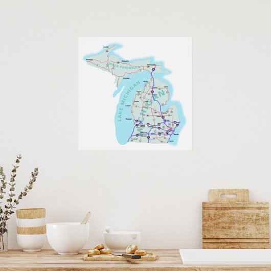 Michigan Interstate Map Print (Keuken)