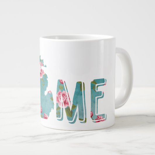 Michigan is thuis | Roze  Rozen en Aqua Grote Koffiekop (Voorkant rechts)