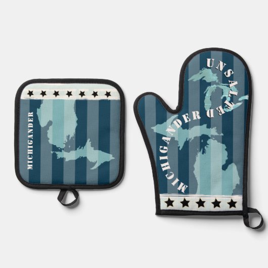 Michigan Kaart Boven- en Neder-Michigander Ovenwant & Pannenlap Set (Voorkant)