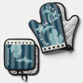 Michigan Kaart Boven- en Neder-Michigander Ovenwant & Pannenlap Set (Voorkant / Achterkant)