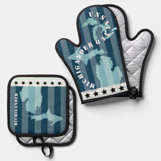 Michigan Kaart Boven- en Neder-Michigander Ovenwant & Pannenlap Set (Voorkant / Achterkant)