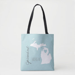Michigan-kaart met hart personaliseer de naam tote bag