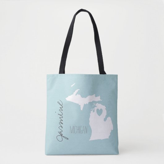 Michigan-kaart met hart personaliseer de naam tote bag (Voorkant)