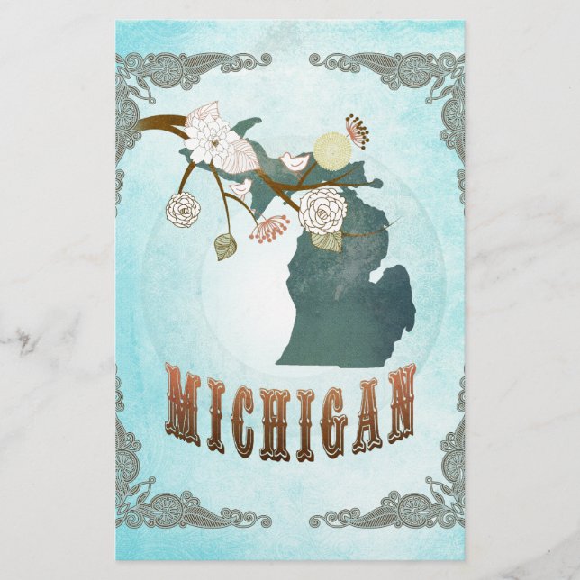 Michigan-kaart met mooie vogels (Voorkant)