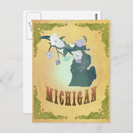 Michigan-kaart met mooie vogels briefkaart (Voorkant / Achterkant)