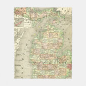 Michigan Kaart Retro Vintage Grote Meren Reizen Fleece Deken (Voorkant)