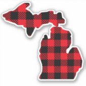 Michigan Kaart - Rood - Zwart geruite sticker (Voorkant)