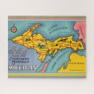Michigan Kaart van het Noordelijk Schiereiland Legpuzzel