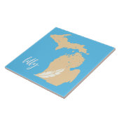 Michigan Kaart Veer Aangepaste Naam Blauw Tan Tegeltje (Zijkant)