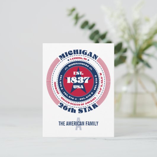 Michigan, Lansing, MI, Patriottisch, Monogram Briefkaart (Staand voorkant)