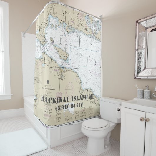 Michigan Latitude Nautical Mackinac Isl. Douchegordijn (In situ)