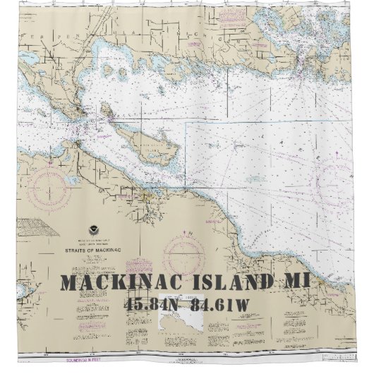 Michigan Latitude Nautical Mackinac Isl. Douchegordijn (Voorkant)