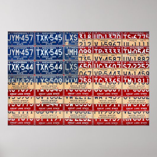 Michigan License Bord American Flag Art Poster (Voorkant)