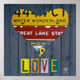 Michigan License Bord Love Heart  Art Poster