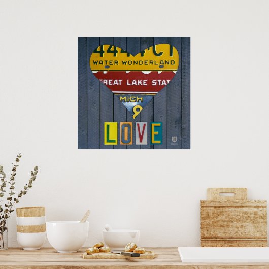 Michigan License Bord Love Heart  Art Poster (Keuken)