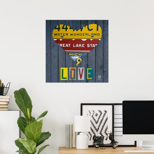 Michigan License Bord Love Heart  Art Poster (Thuiskantoor)