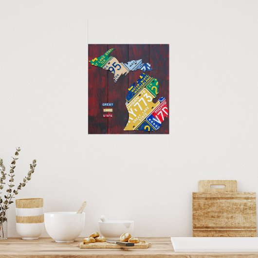 Michigan License Bord Map 2017 Poster (Keuken)