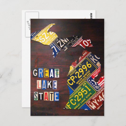 Michigan License Bord Map Art Briefkaart (Voorkant / Achterkant)