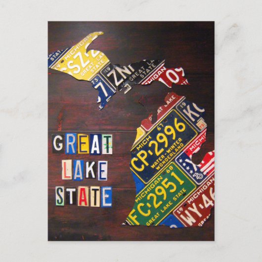 Michigan License Bord Map Art Briefkaart (Voorkant)