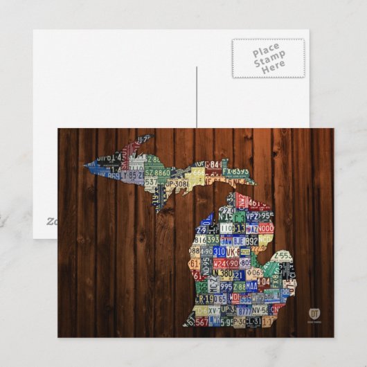 Michigan License Bord Map van graafschappen op hou Briefkaart (Voorkant / Achterkant)