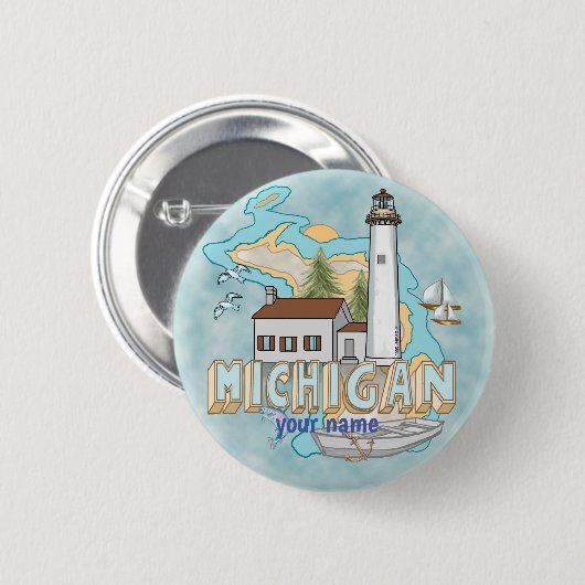 Michigan Lighthouse pin-knop Ronde Button 5,7 Cm (Voorkant /achterkant)