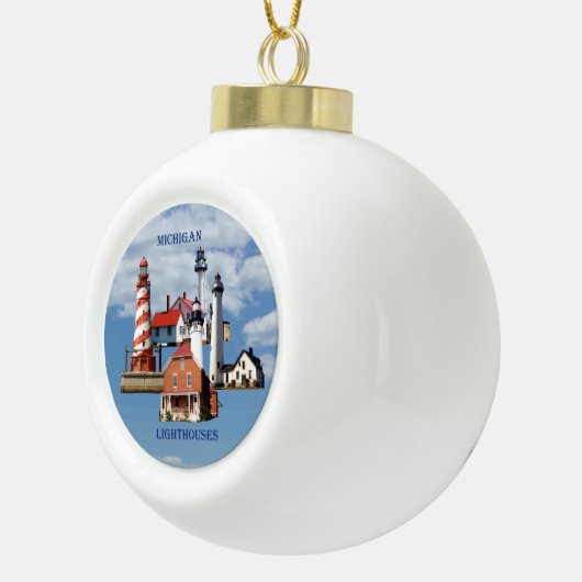 Michigan Lighthouse-ronde- of sneeuwflake-versieri Keramische Bal Ornament (Rechts)