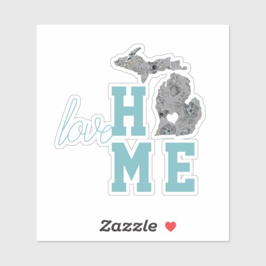Michigan Love Home Typography Heart Sticker (Vel)