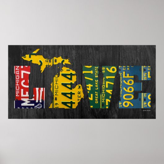 Michigan Love Recycled License Bord Art Map Poster (Voorkant)