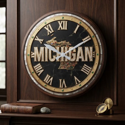 Michigan Luxury Diamond Paved Script Marble Grote Klok