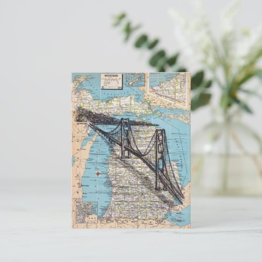 Michigan Map Art Briefkaart (Staand voorkant)